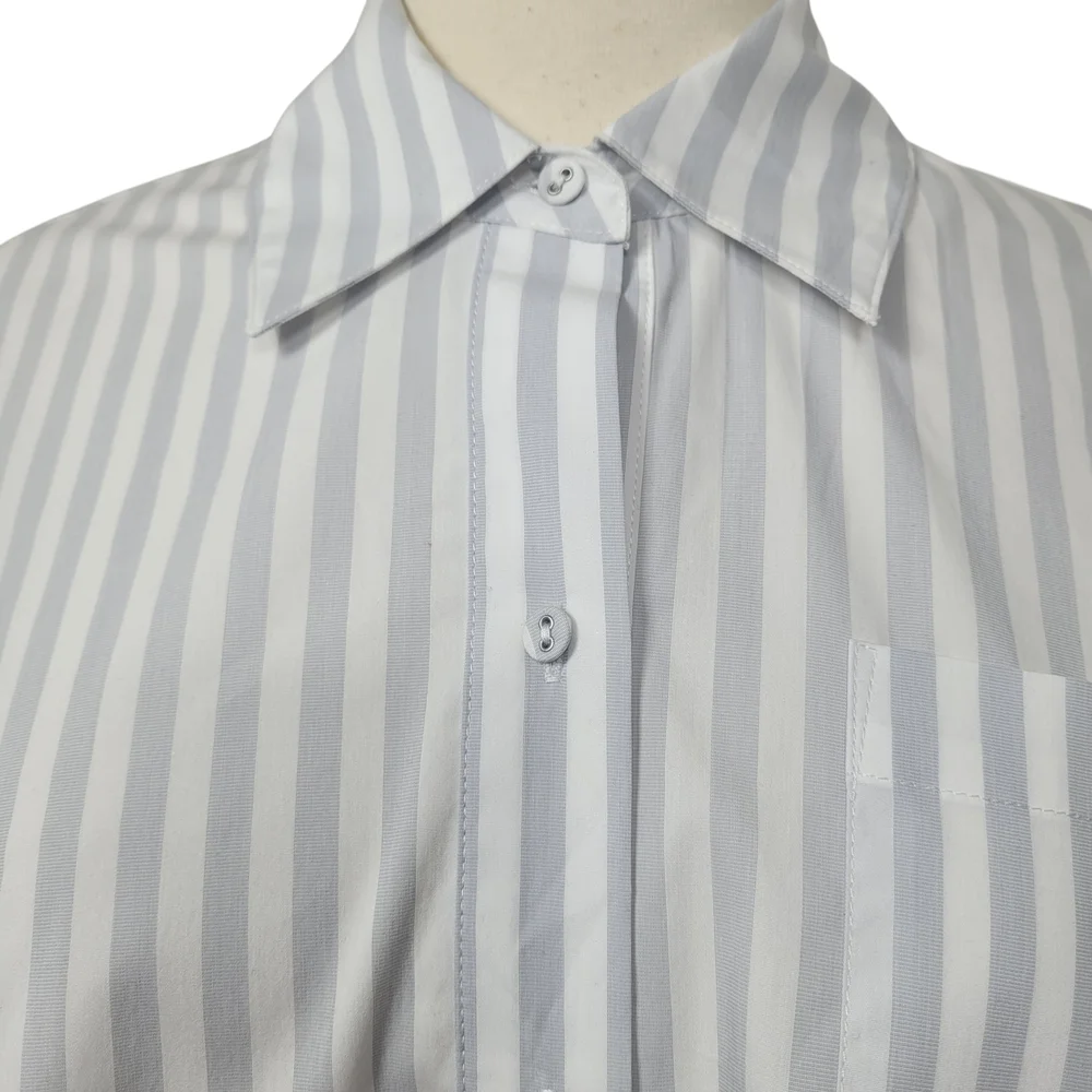 BCBGMAXAZRIA Gray White Striped Boxy Button Up Shirt XS Minimalist - Picture 3 of 10